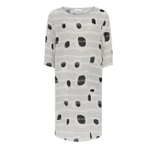 Noen Jessie Juniper Linen Shift Dress Oatmeal Grey Spot Dash Print US 16